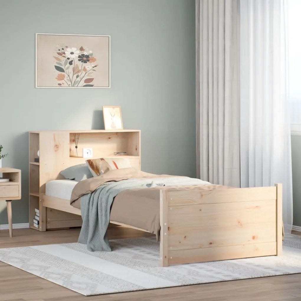3322451 vidaXL Легло с рафтове за книги, без матрак, 90x200 см, бор масив