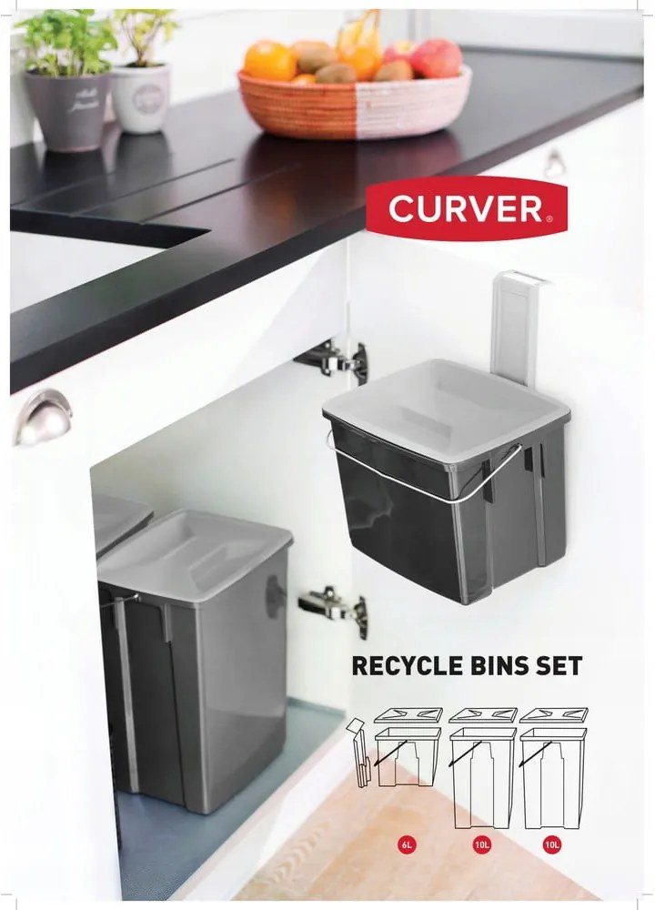 Черни пластмасови кошчета за отпадъци в комплект 3 бр. 2x10+6 l за рециклиране Biobox – Curver