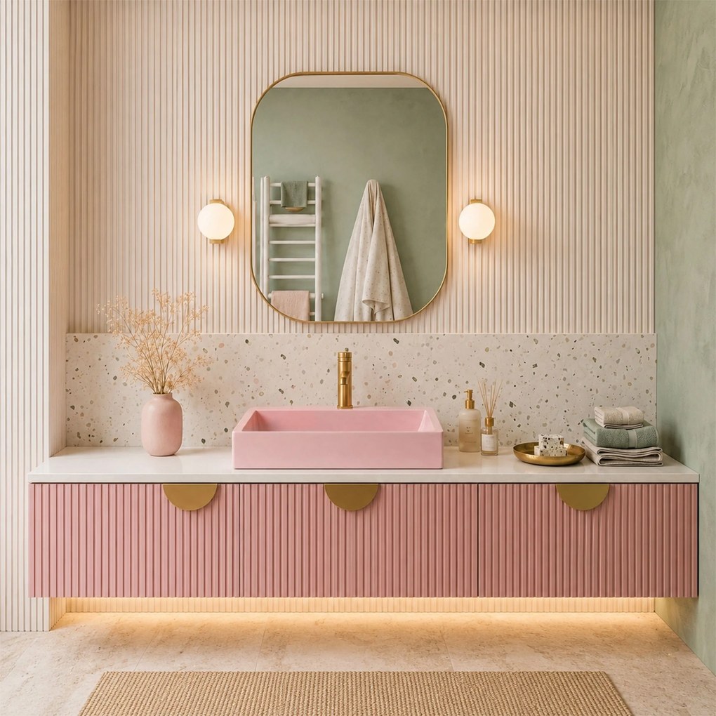 Умивалник МРАМОРЕН КОМПОЗИТ Rea GOYA PINK 60CM