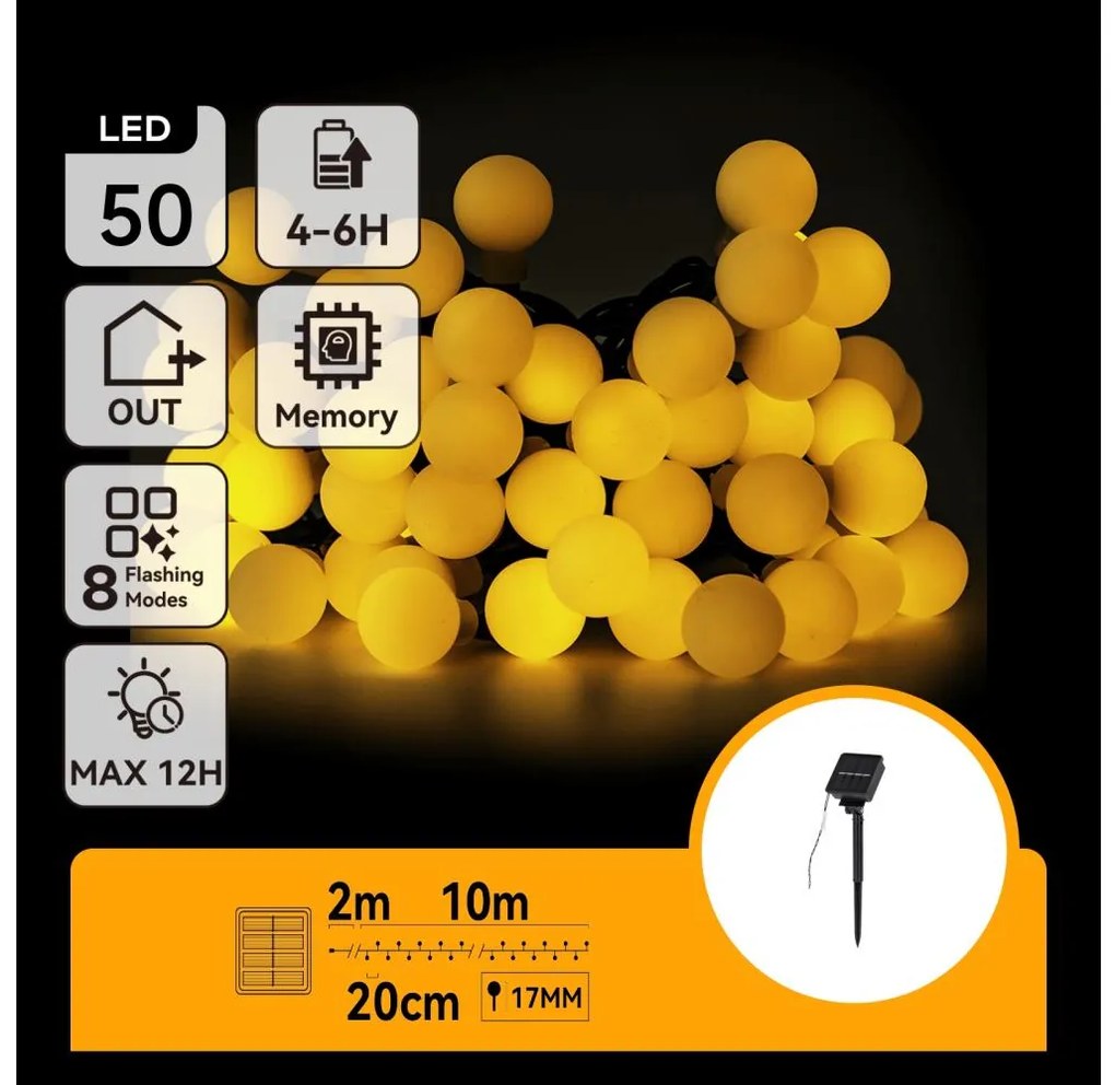 Aigostar - LED соларен декоративен низ 50 LED/8 функции 12м IP65 топло бяло