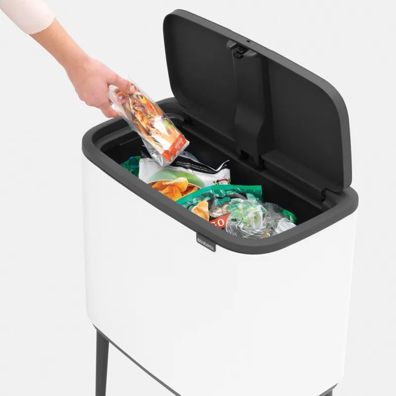 Кош за боклук Brabantia Bo Touch 651118, 3x11 л, Плавно и безшумно отваряне, Голям отвор, Тъмносив