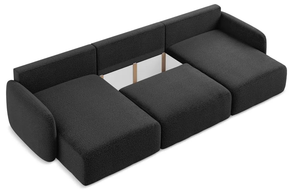 Черен разтегателен ъглов диван с място за съхранение Kalena – Makamii
