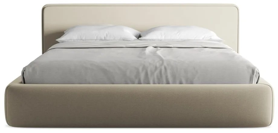 Бежово двойно тапицирано легло с място за съхранение и включена подматрачна рамка 180x200 cm Kiana – Makamii