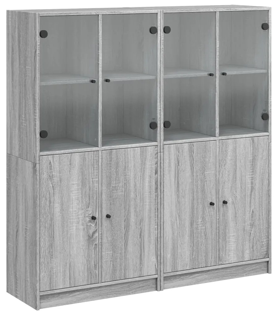3206529 vidaXL Библиотека с врати сив сонома 136x37x142 см инженерно дърво