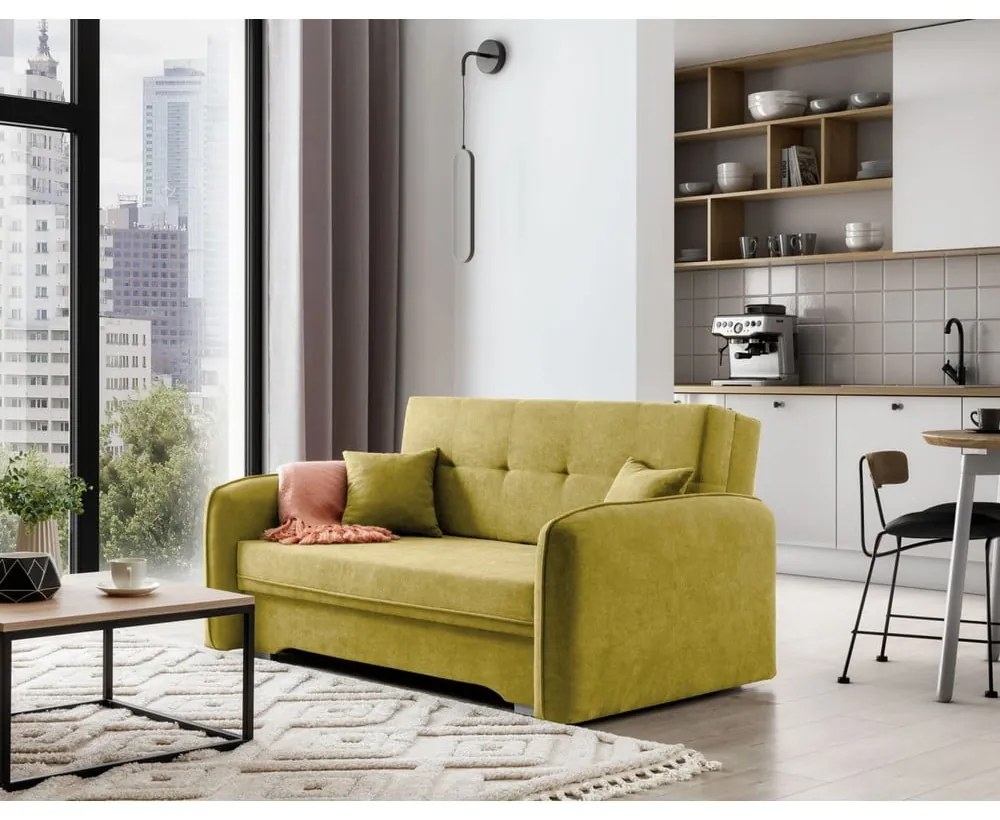 Жълт шенилов разтегателен диван с място за съхранение 155 cm Laine – ELTAP