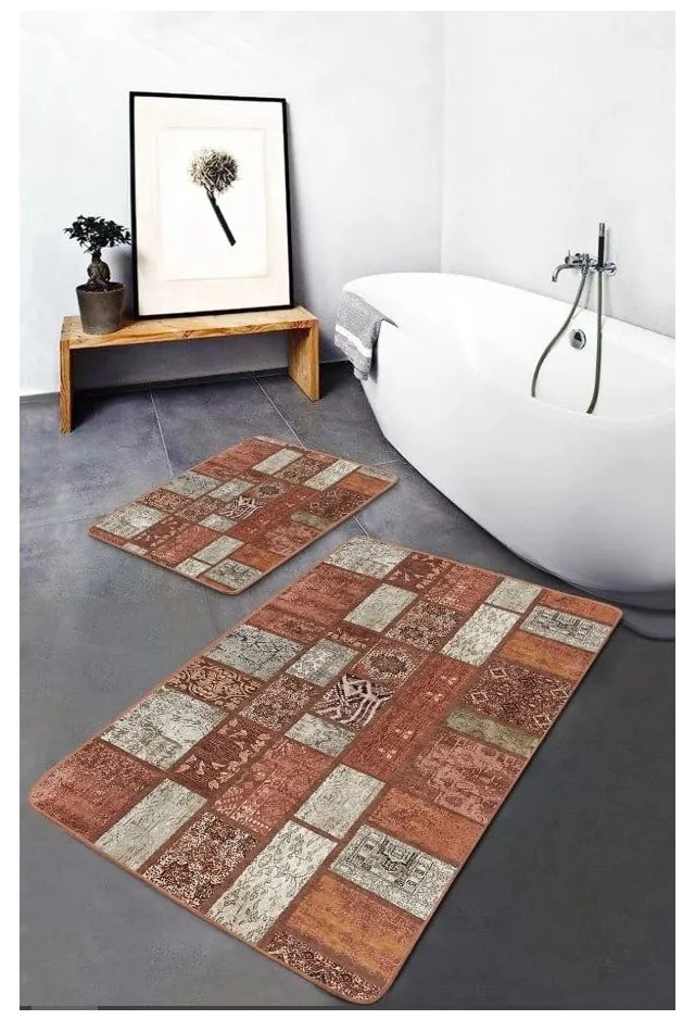 Кафяви кадифени килими за баня в комплект от 2 бр. 60x100 cm – Mila Home