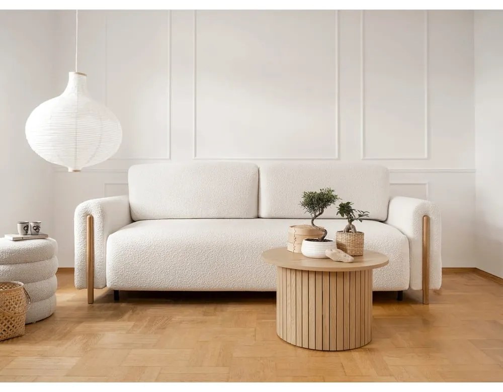 Сгъваем/с място за съхранение диван от прежда с примки от букле в цвят слонова кост 244 cm Arcadova – ELTAP