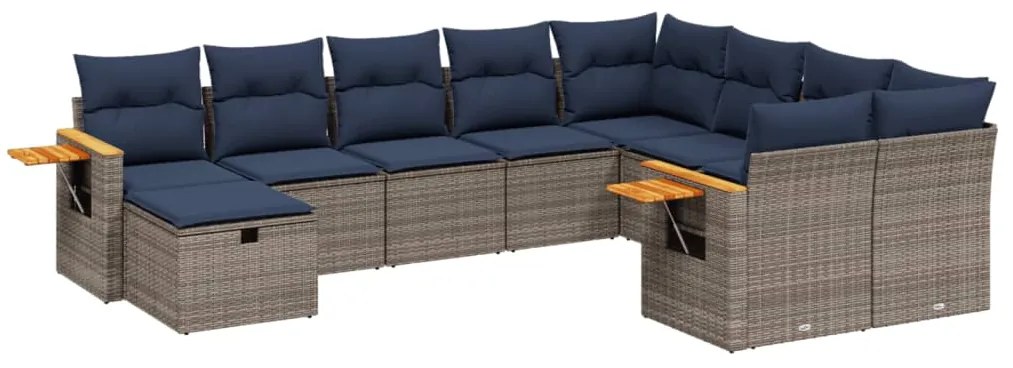 3227160 vidaXL Градински диван с възглавници, 10 части, полиратан, сив