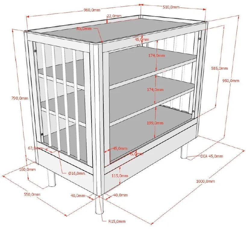 Бял детски скрин от масивен бук с маса за преповиване 100x95x55 cm Forrest – Vipack