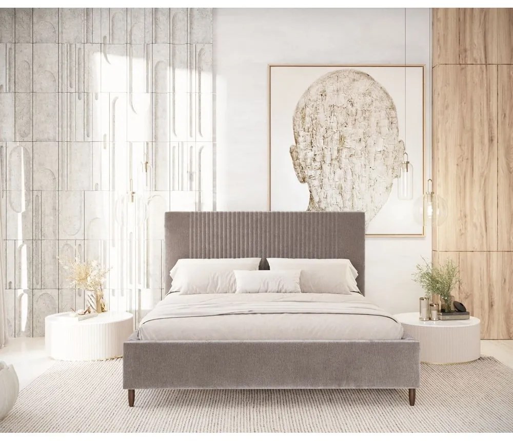 Бежово двойно легло 180x200 cm тапицирано с място за съхранение с включена подматрачна рамка Etero – Maison de Rêve