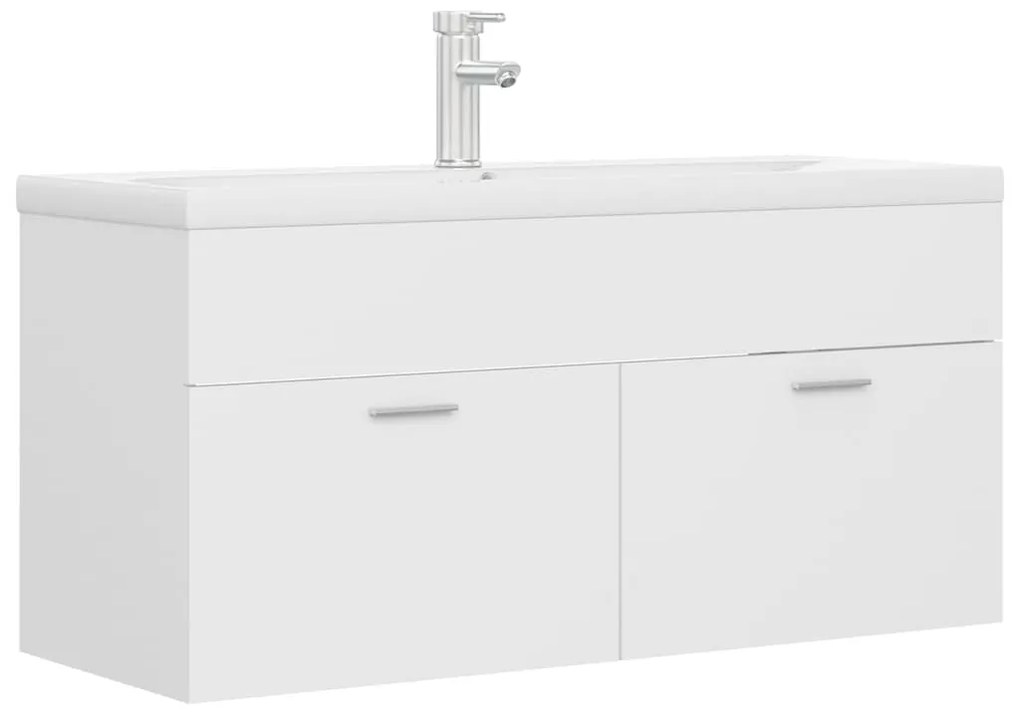 3071297 vidaXL Шкаф за баня с вградена мивка, бял, ПДЧ