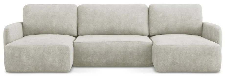 Кремав шенилов разтегателен ъглов диван с място за съхранение (U форма) Lilo – Makamii