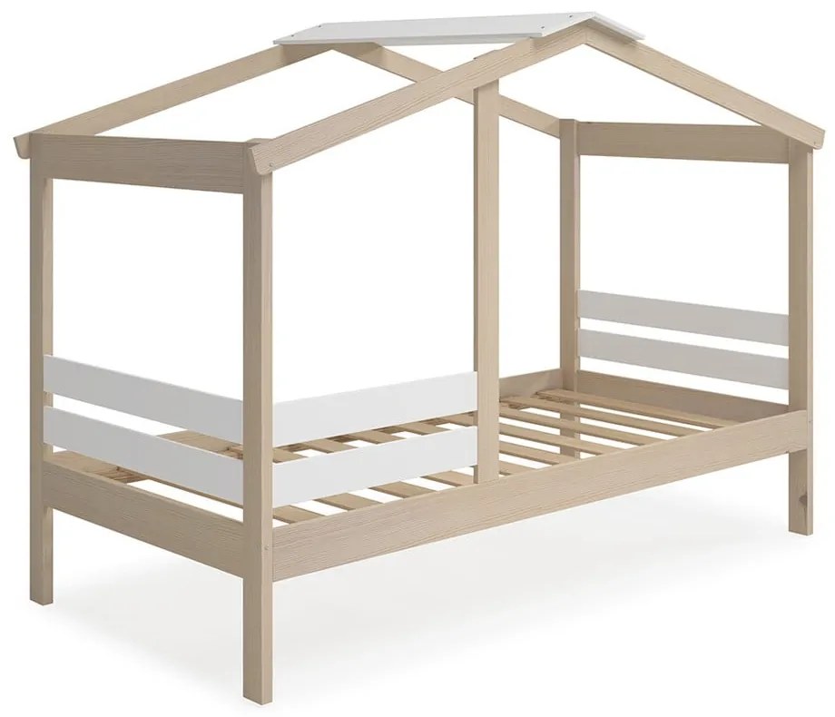 Бяло/естествено легло за къща от бор 90x190 cm Angel - Marckeric