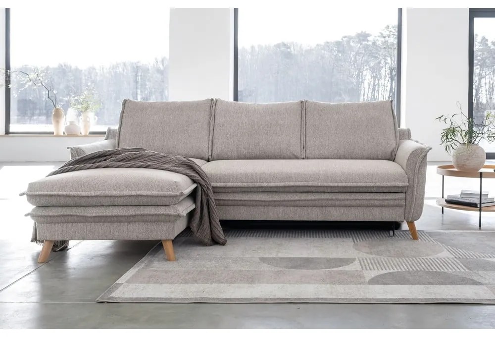 Сиво-бежов разтегателен/с място за съхранение ъглов диван (ляв ъгъл) Charming Charlie – Miuform