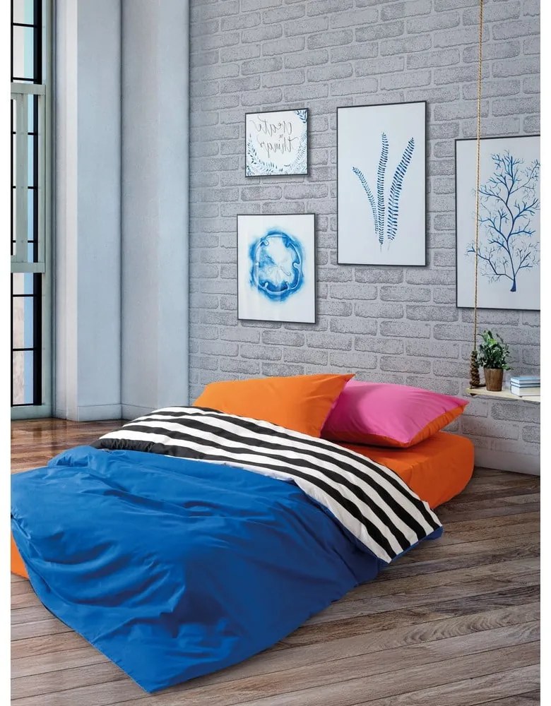 Черно-бяло двойно удължено спално бельо от памук Renforcé с включен долен чаршаф, 4 части 200x220 cm Dusk – Mijolnir