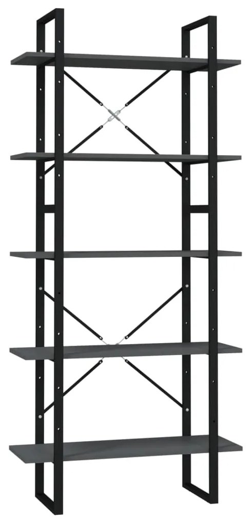 5-етажна библиотека, сива, 80x30x175 см, инженерна дървесина