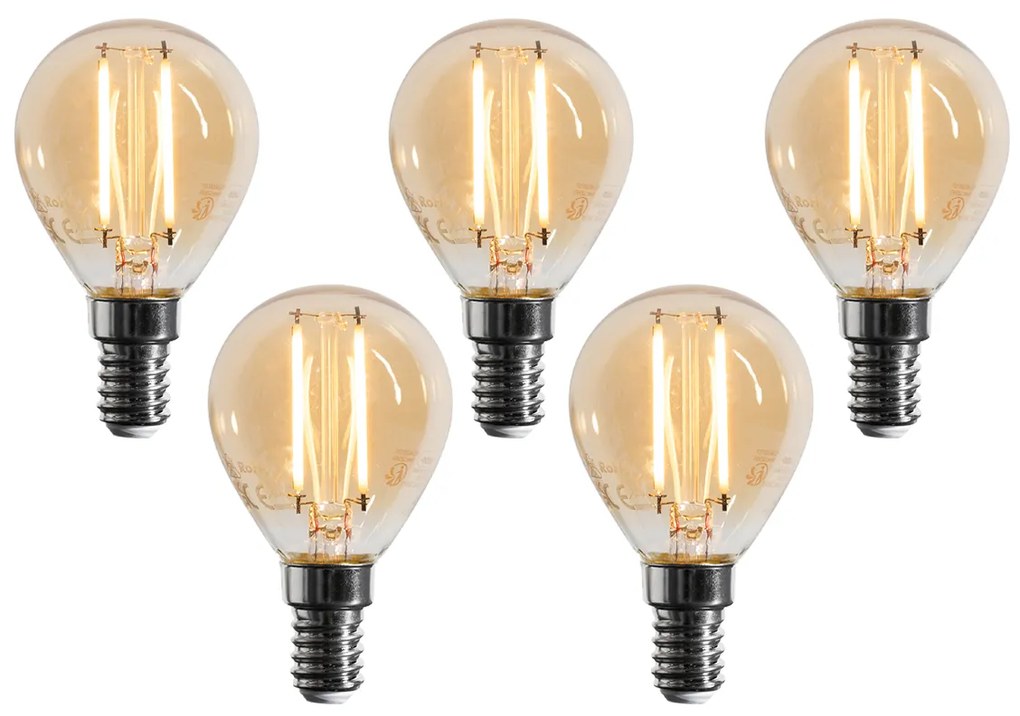 Комплект от 5 димируеми LED крушки E14 G45 Злато 4W 330 lm 2100K