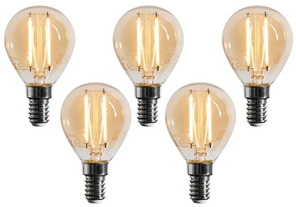 Комплект от 5 E14 димируеми LED крушки G45 златни 4W 330 lm 2100K