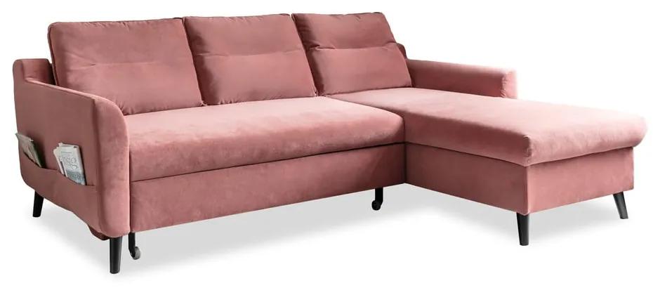 Розов кадифен ъглов разтегателен диван , десен ъгъл Stylish Stan - Miuform