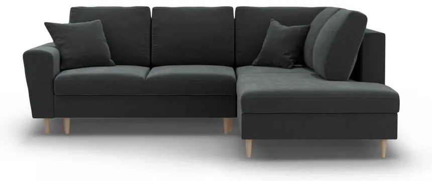 Тъмносив кадифен разтегателен ъглов диван с място за съхранение (десен ъгъл/L форма) Kyoto – Cosmopolitan Design