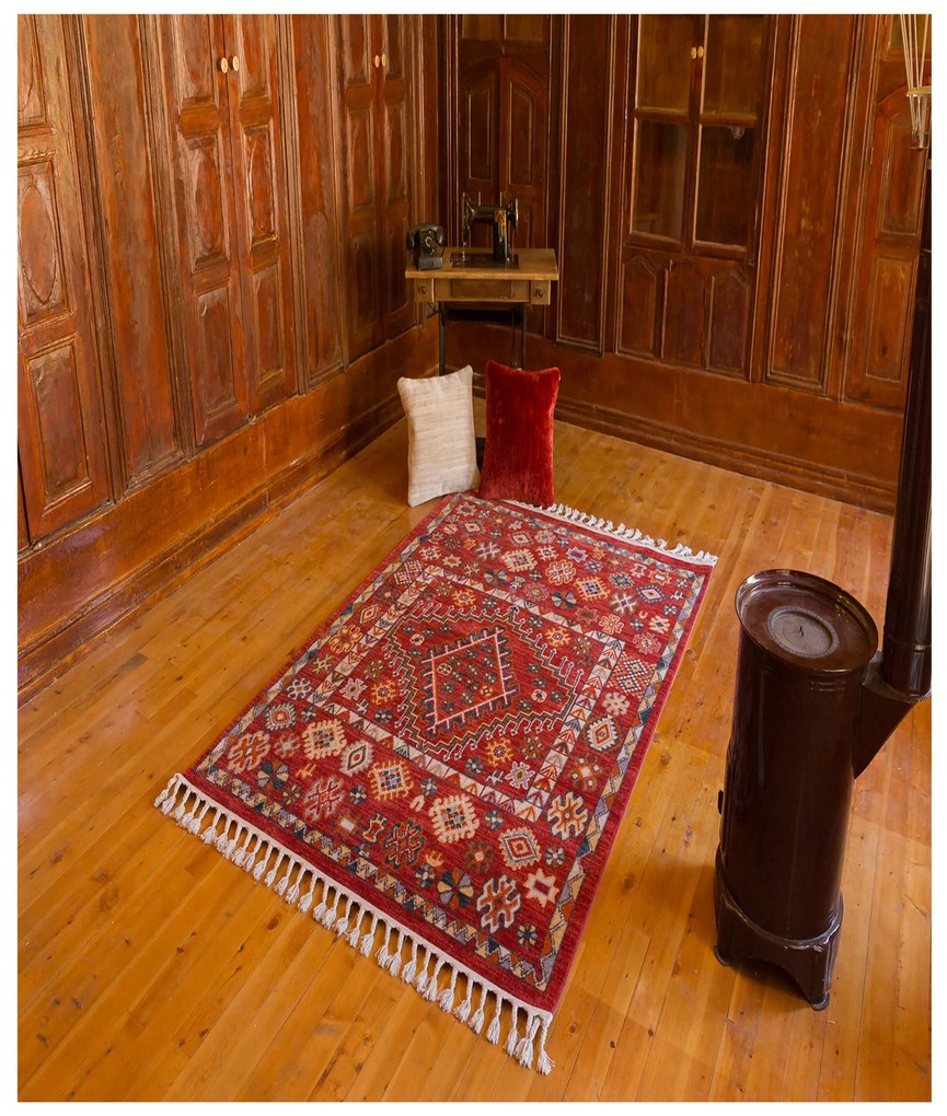 Килим за антре (80 x 300) 80014A - Бордо червено
