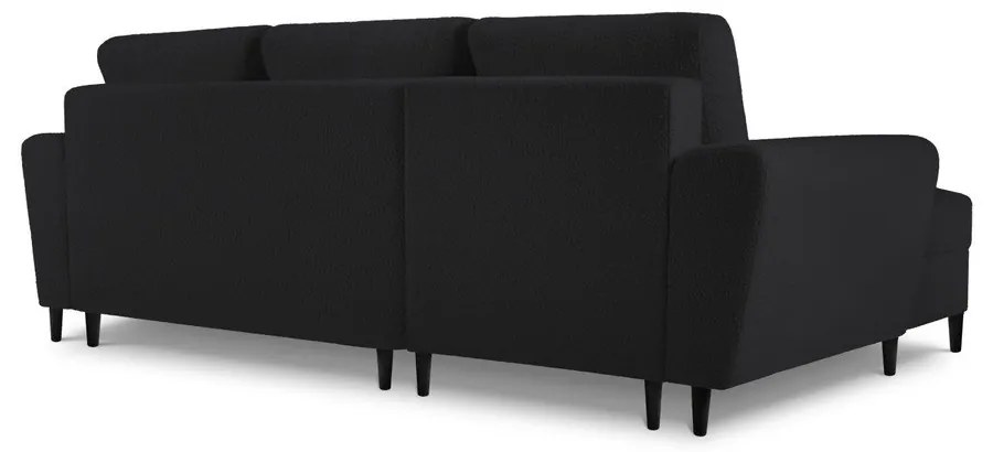 Черен разтегателен ъглов диван с място за съхранение от прежда с примки от букле (ляв ъгъл) Kyoto – Cosmopolitan Design