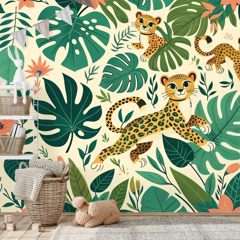Тапет – Сладки леопардови малки в джунглата