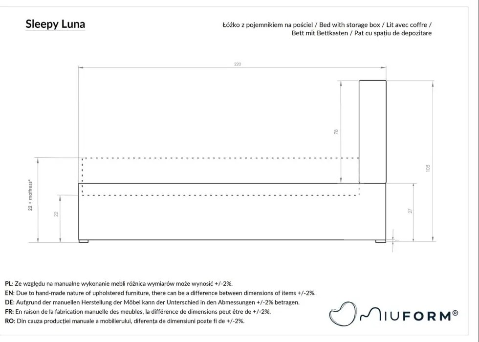 Бежово тапицирано единично легло и решетка 90x200 cm Sleepy Luna - Miuform