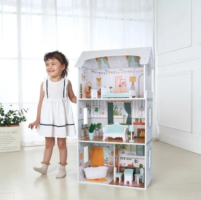 Дървена къща за кукли ALICE - 3 етажа + мебели