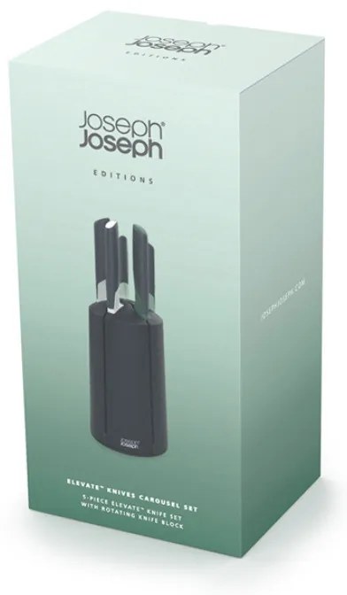 Комплект ножове Joseph Joseph Elevate 10541, Японска стомана, Въртяща се стойка, Без BPA, Черен/зелен