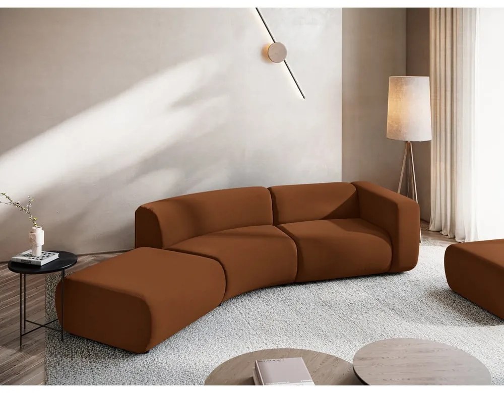 Оранжев/кафяв кадифен шезлонг (ляв ъгъл) Ekahi – Makamii