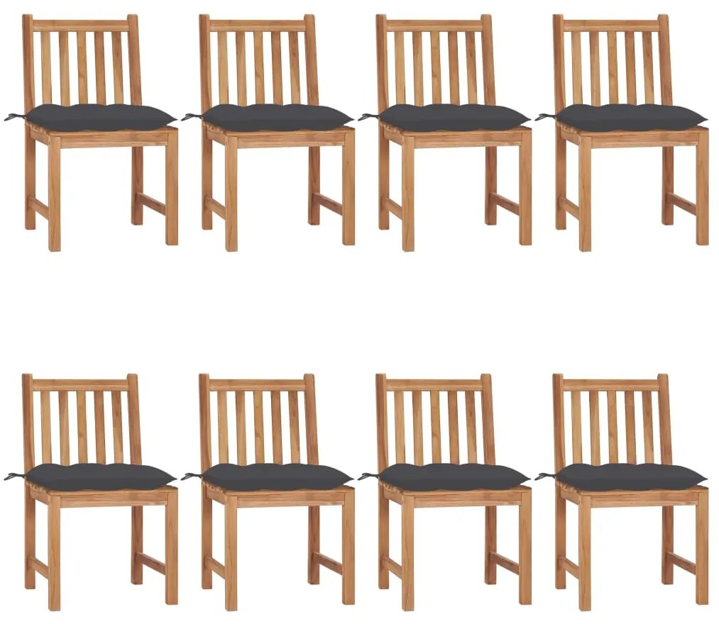 3073157 vidaXL Градински столове 8 бр с възглавници тиково дърво масив