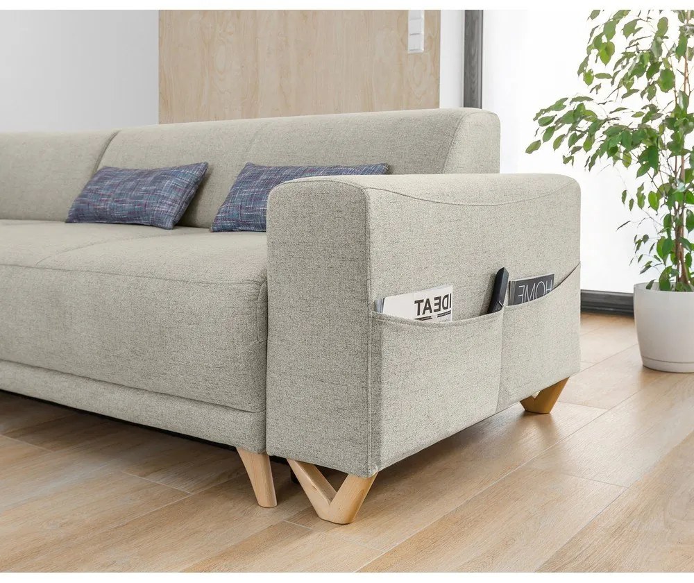 Бежов разтегателен/с място за съхранение ъглов диван (ляв ъгъл/L форма) Classy Sophie – Miuform