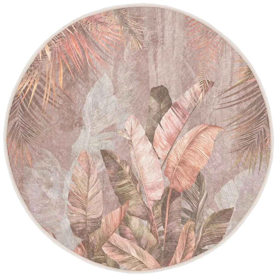 Светлорозов кръгъл килим подходящ за пране ø 120 cm Dusty Leaves – Mila Home