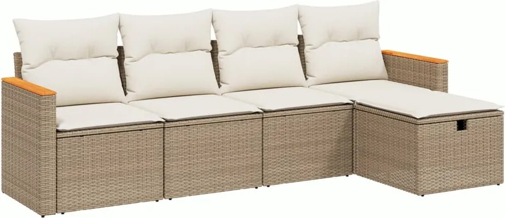 3265286 vidaXL Градински комплект диван с възглавници 5 части бежов полиратан