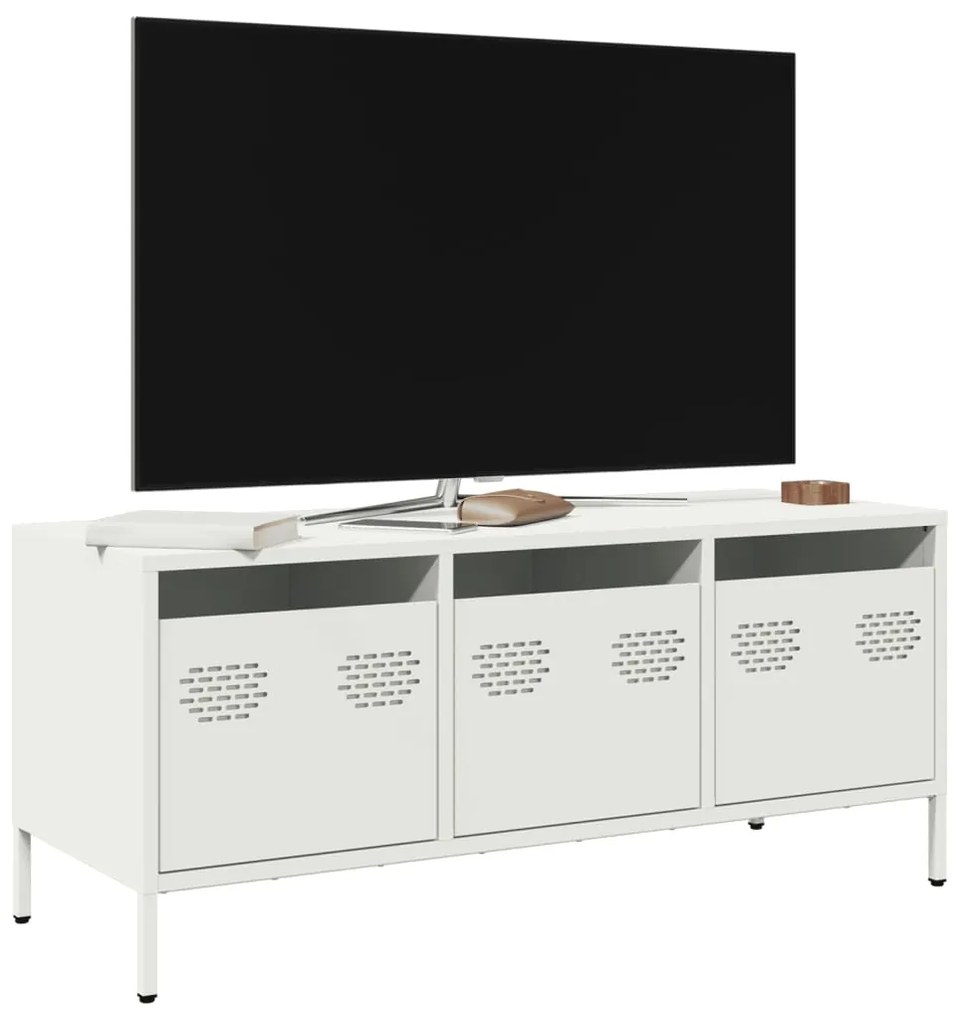 851231 vidaXL ТВ шкаф, бял, 101,5x39x43,5 см, студеновалцувана стомана