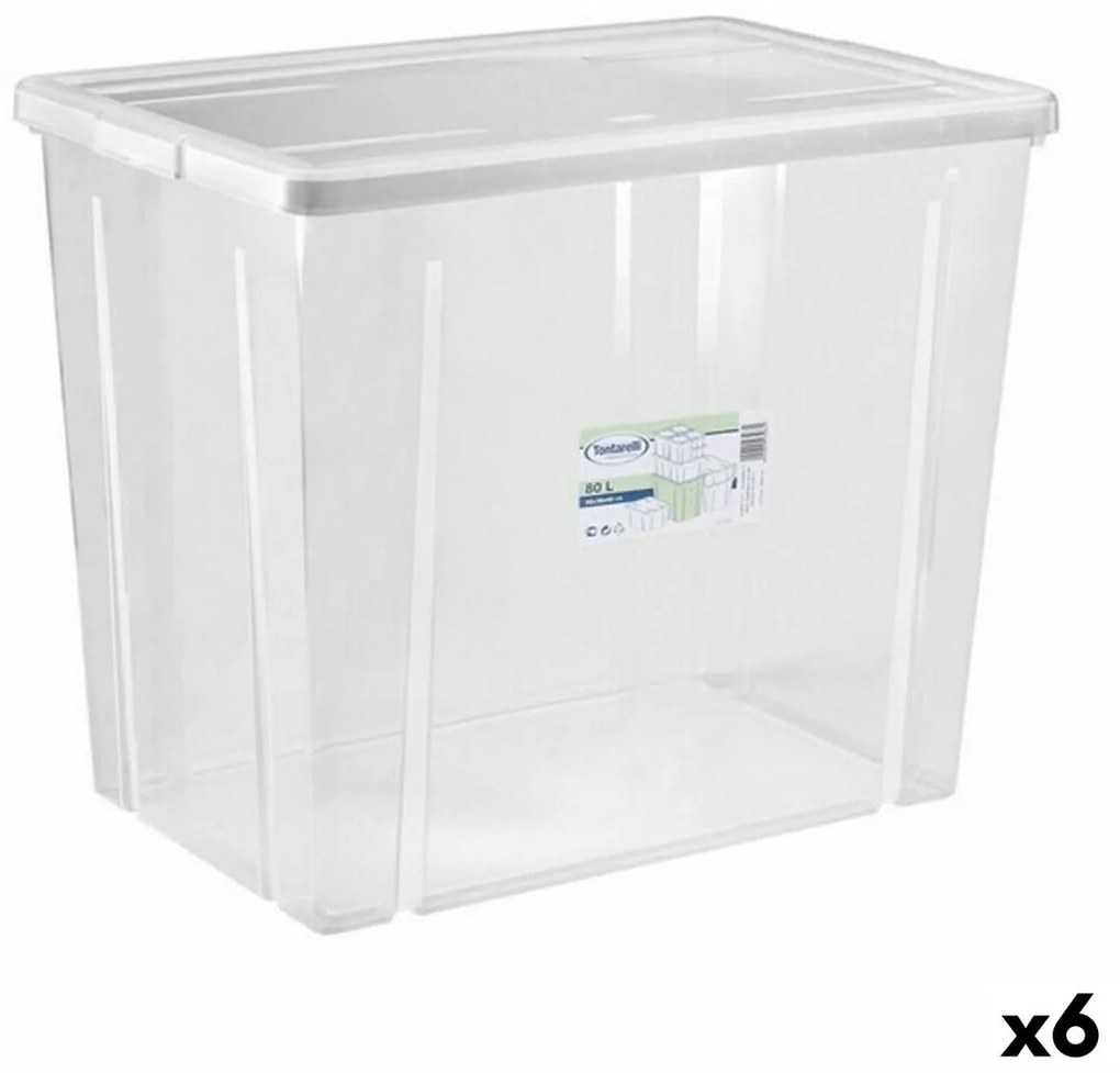 Кутия за Съхранение с Капак Tontarelli Linea box 80 L 59 x 39 x 48 cm (6 броя)