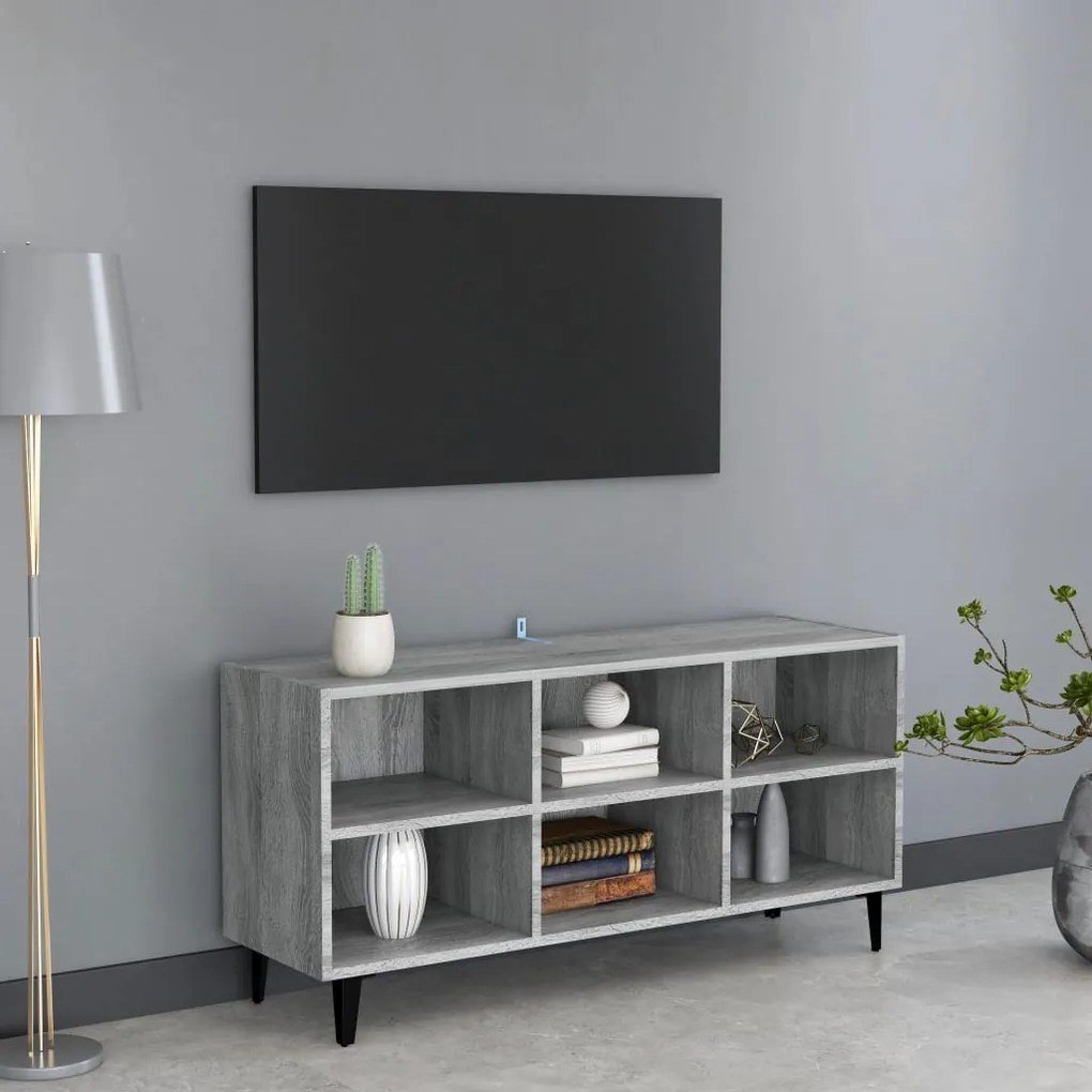 813156 vidaXL ТВ шкаф с метални крака, сив сонома, 103,5x30x50 см
