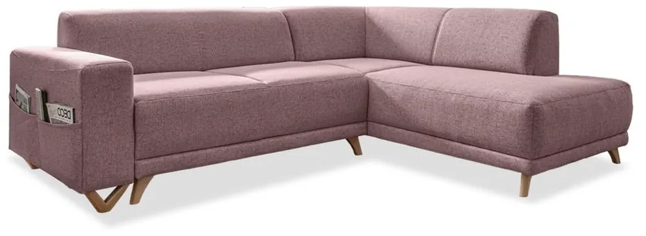 Розов разтегателен/с място за съхранение ъглов диван (десен ъгъл/L форма) Classy Sophie – Miuform
