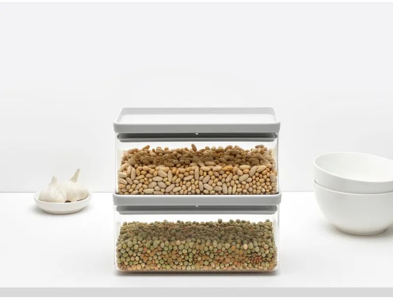 Кутия за съхранение на продукти Brabantia Tasty+ Stackable 1008874, 1.5 л, Силиконово уплътнение, Без BPA, Светлосив