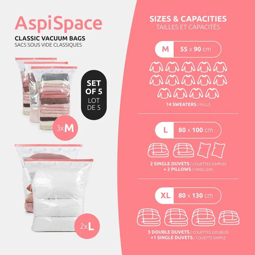 Вакуумни торбички в комплект от 5 броя Aspispace M/L – Compactor