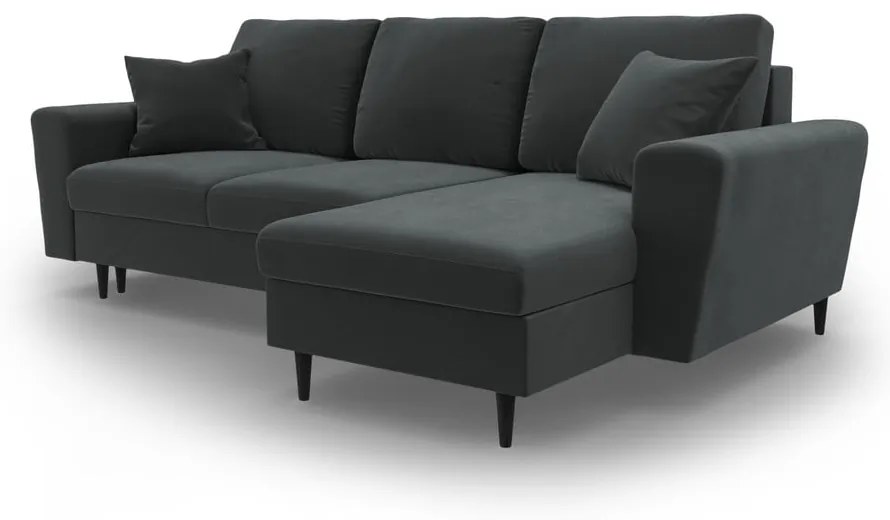 Тъмносив кадифен разтегателен ъглов диван с място за съхранение Kyoto – Cosmopolitan Design