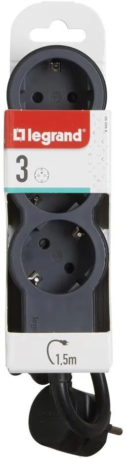 Legrand Разклонител ЧЕРЕН 3x2P+E с кабел 1.5 метра / 3x1.5мм2 Standard NEW  - 694550