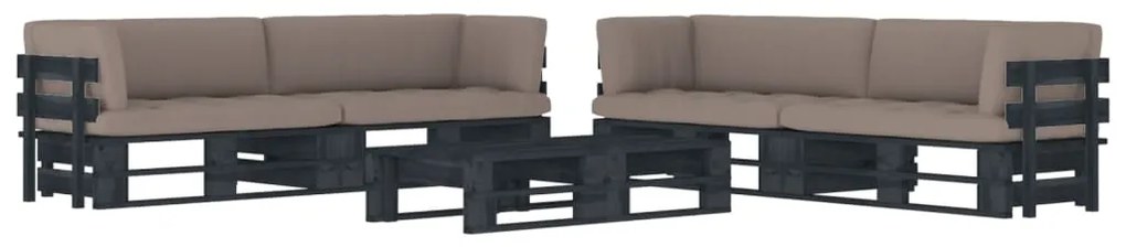 3067017 vidaXL Палетен комплект с възглавници 6 части бор с черна импрегнация