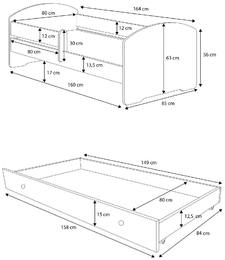 Детско легло Belossi-160 x 80-With protector-White-Roz
