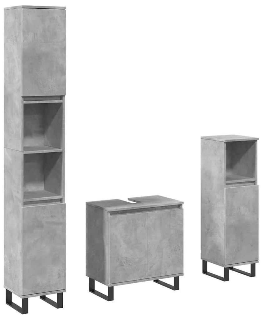 3324954 vidaXL Комплект мебели за баня от 3 части бетонно сив инженерно дърво