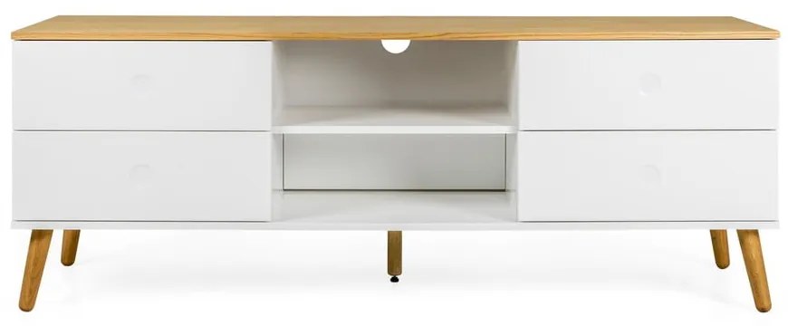 Бяла маса за телевизор с дъбови крака, широчина 162 cm Dot - Tenzo