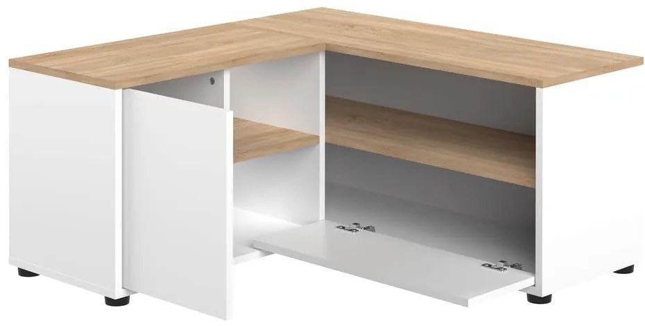 Масичка за телевизор с дъбов декор в бял и естествен цвят 90x45 cm Angle - TemaHome