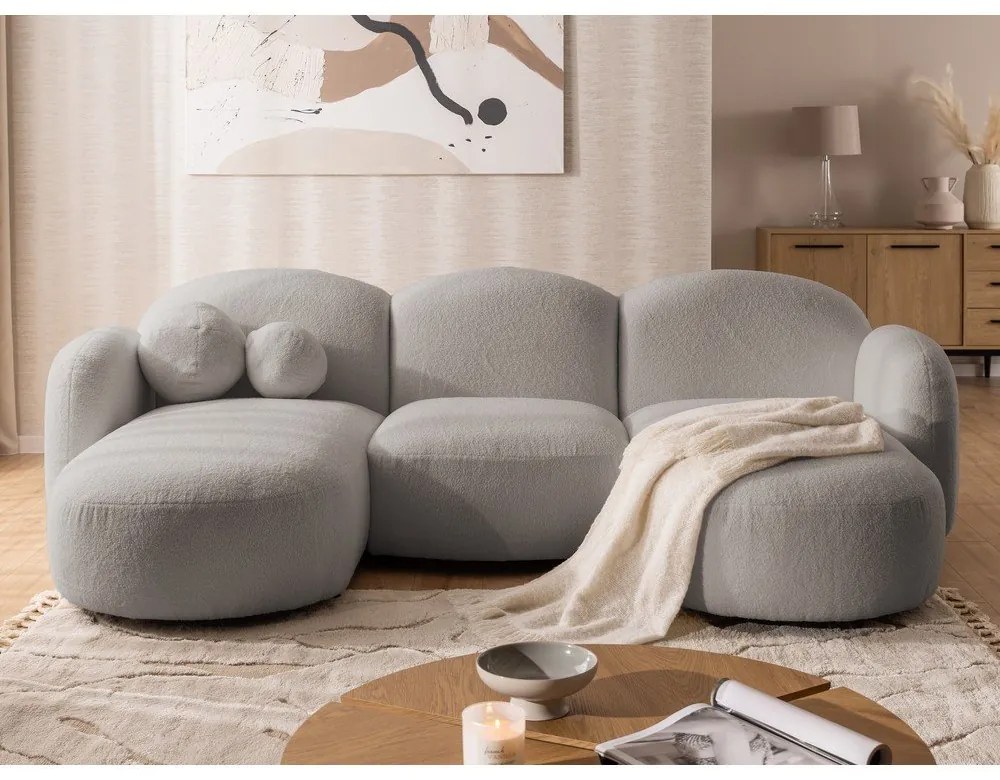 Сив ъглов диван от прежда с примки от букле (U форма) Orbit – Ropez