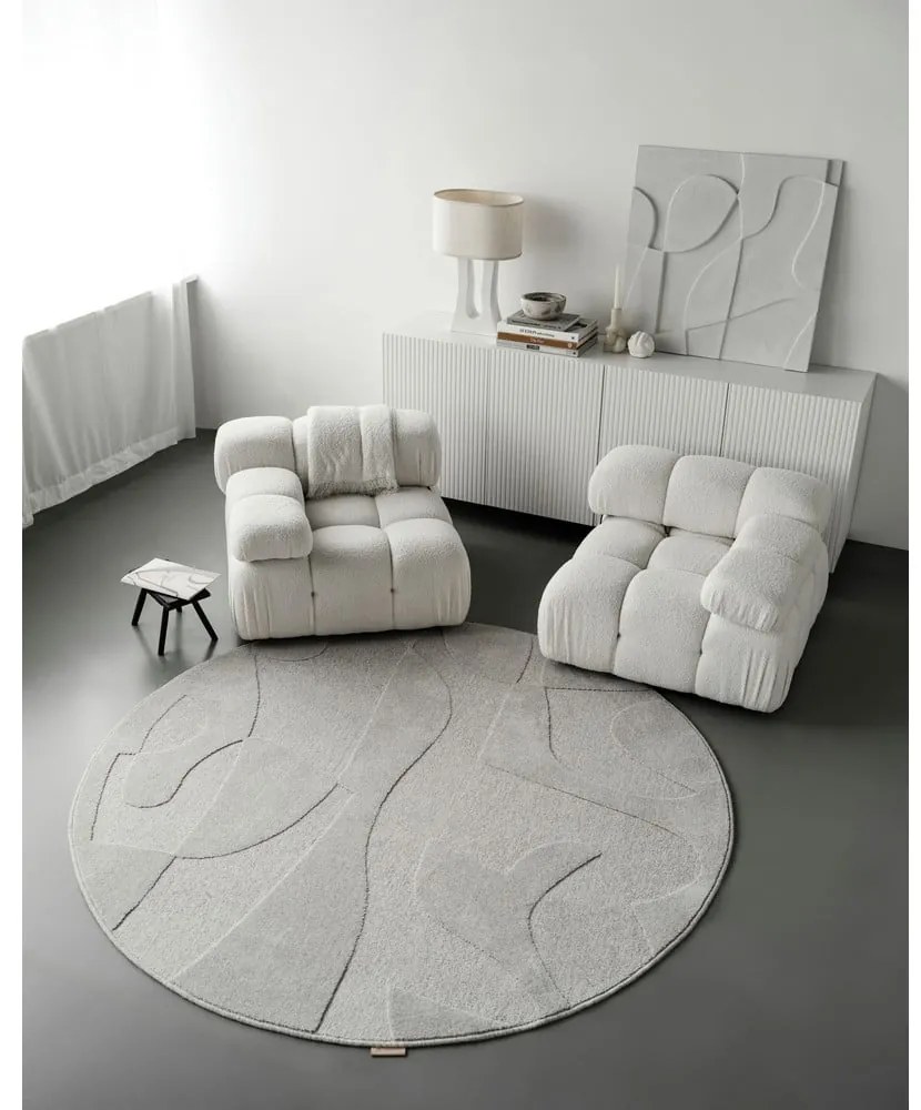 Светлосив вълнен кръгъл килим ø 120 cm Morphic Botanica – Agnella